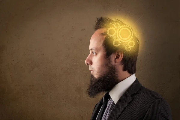 Young person thinking with a machine head illustration — Stock Photo, Image