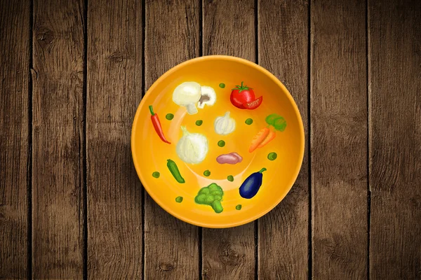 Colorful plate with hand drawn icons, symbols, vegetables and fr — Stock Photo, Image