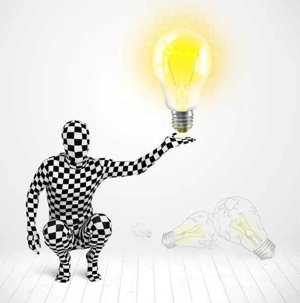 Man in full body with glowing light bulb — Stock Photo, Image