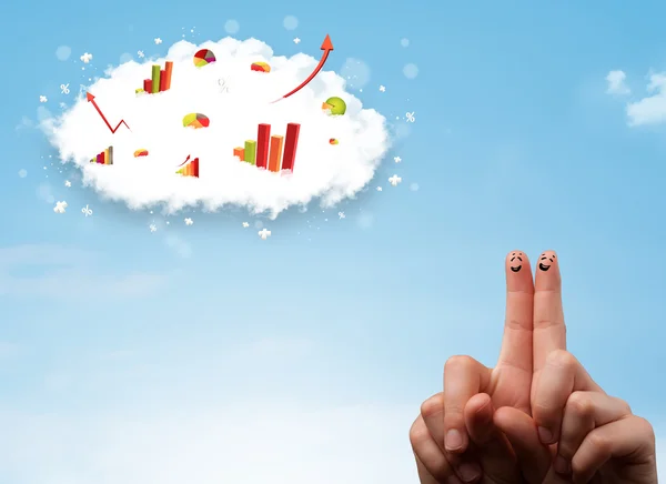 Ευτυχισμένο χαμόγελο δάχτυλο με εικονίδια σύννεφο γράφημα στον ουρανό — Φωτογραφία Αρχείου
