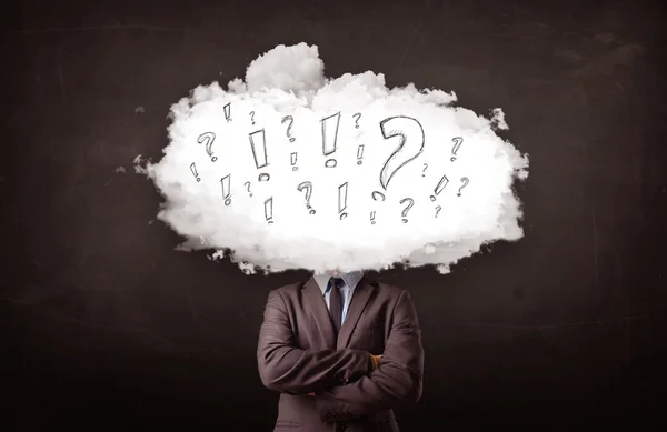 Business man cloud head with question and exclamation marks — Stock Photo, Image