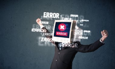 pc monitör t onun baş ve hata iletileri ile iş adamı