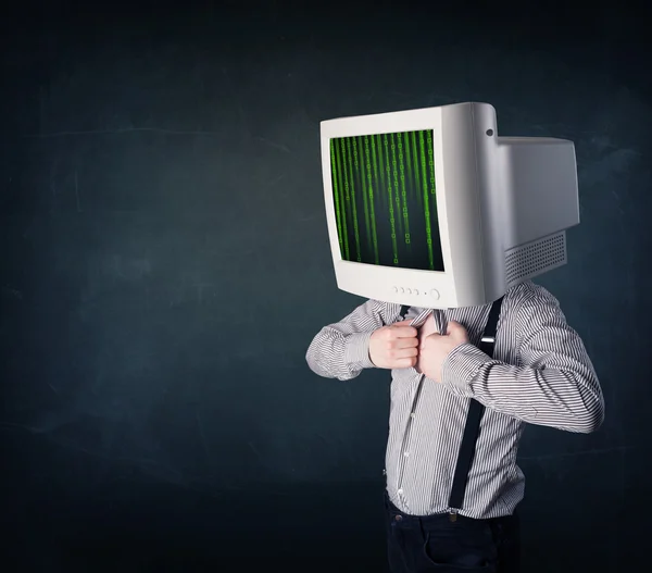 Cyber menselijke met een monitor scherm en computer-code op de displ — Stockfoto