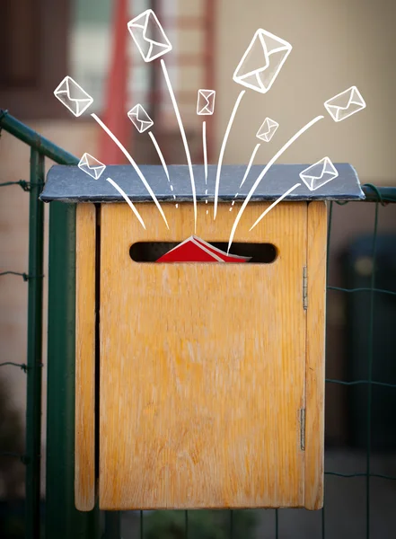 Hand drawn envelopes comming out of a mailbox — Stock Photo, Image