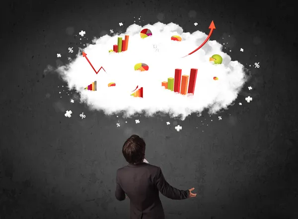 Businessman with charts in a cloud above his head — Stock Photo, Image