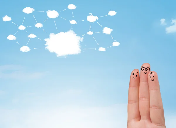 Dedo sonriente con sistema de red en la nube — Foto de Stock