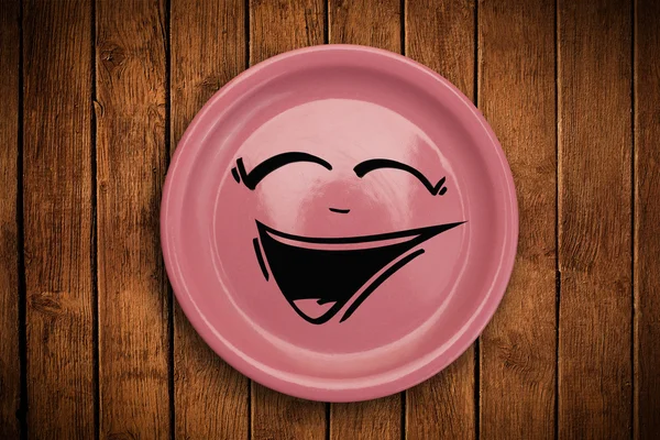 Happy faccina sorridente cartone animato sul piatto piatto colorato — Foto Stock