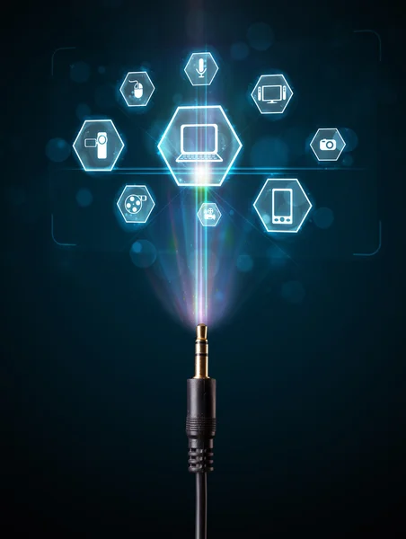 Electric cable with multimedia icons — Stock Photo, Image