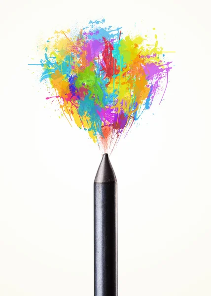 Colored paint splashes coming out of crayon — Stock Photo, Image