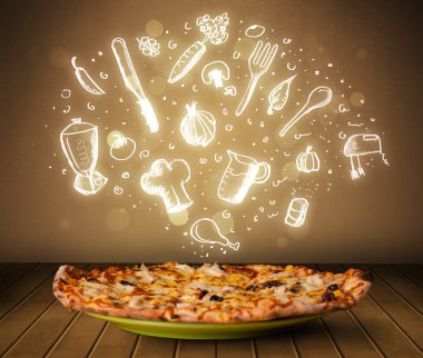 Pizza ile beyaz Restoran simgeler ve semboller