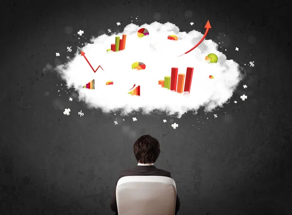 Businessman with charts in a cloud above his head — Stock Photo, Image