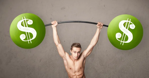 근육 질 남자 운동 녹색 달러 기호 — 스톡 사진