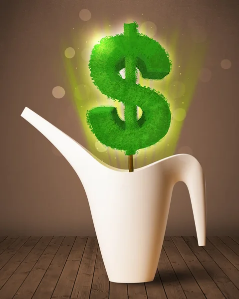 Dollar teken boom komt uit de bloempot — Stockfoto