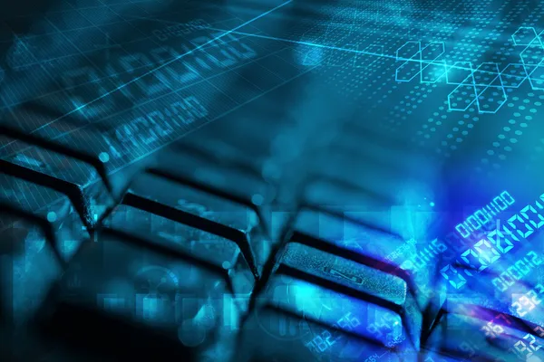 Keyboard with glowing programming codes — Stock Photo, Image