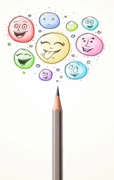 Smiley faces coming out of pencil — Stock Photo, Image