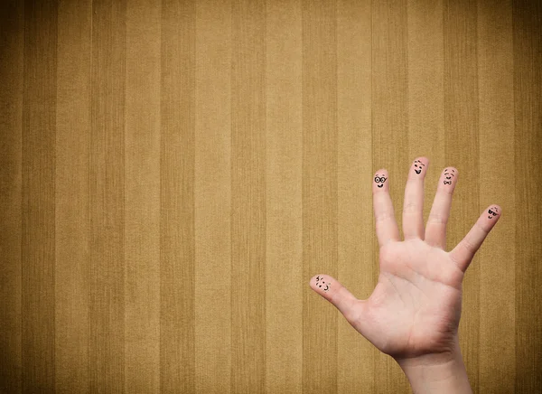 Happy finger smileys with vintage stripe wallpaper background — Stock Photo, Image