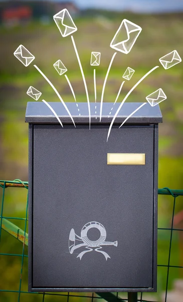 Hand drawn envelopes comming out of a mailbox — Stock Photo, Image