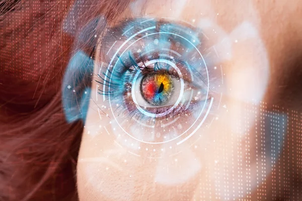 Futura mujer con concepto de panel ocular de tecnología cibernética —  Fotos de Stock