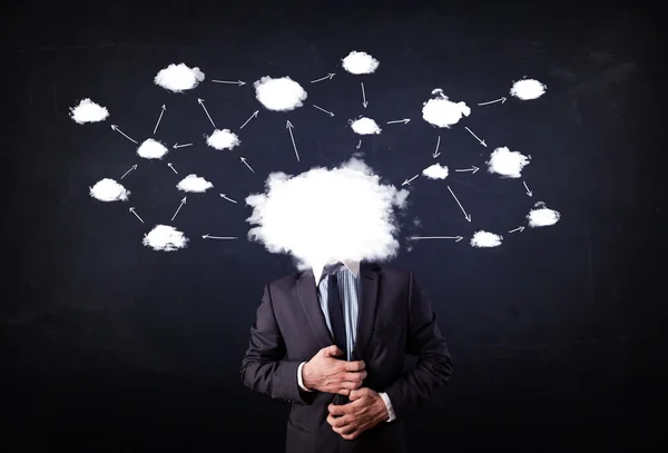 Business man with cloud network head — Stock Photo, Image