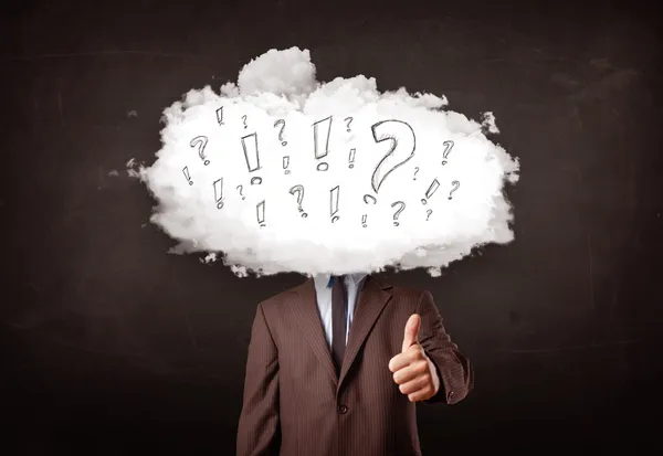 Business man cloud head with question and exclamation marks — Stock Photo, Image