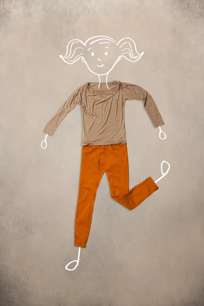 Gepost kleding in actie met vrouw tekening — Stockfoto