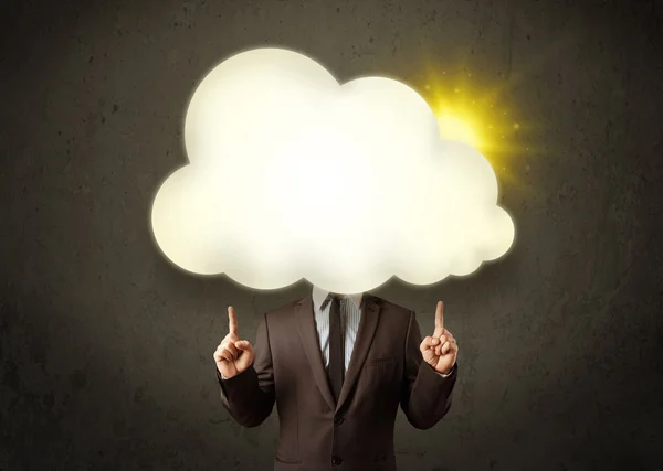 Young business man in shirt and tie with a sunny cloud head — Stock Photo, Image