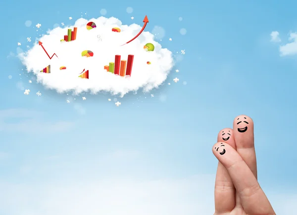 Happy finger smiley with graph cloud icons in the sky — Stock Photo, Image