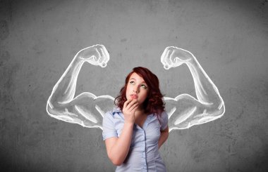 Young woman with strong muscled arms clipart