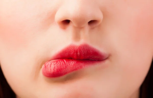 Beautiful woman red lips close up — Stock Photo, Image