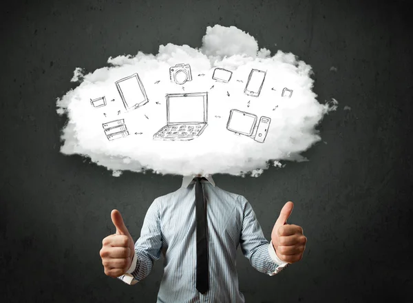 Professional business man with cloud network head — Stock Photo, Image