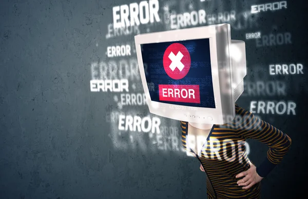 Cabeza de monitor hembra con signos de error en la pantalla — Foto de Stock