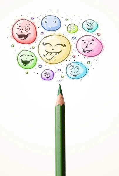 Smiley faces coming out of pencil — Stock Photo, Image