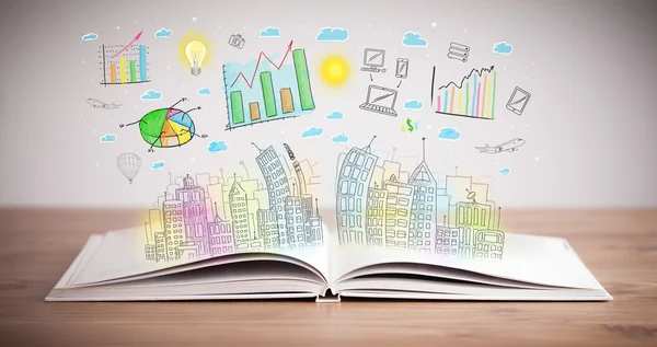 Drawing of a business scheme on an opened book — Stock Photo, Image