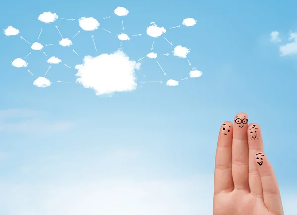 Dedo sonriente con sistema de red en la nube —  Fotos de Stock