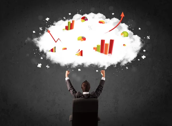 Businessman with charts in a cloud above his head — Stock Photo, Image