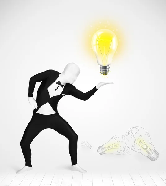 Man in full body with glowing light bulb — Stock Photo, Image