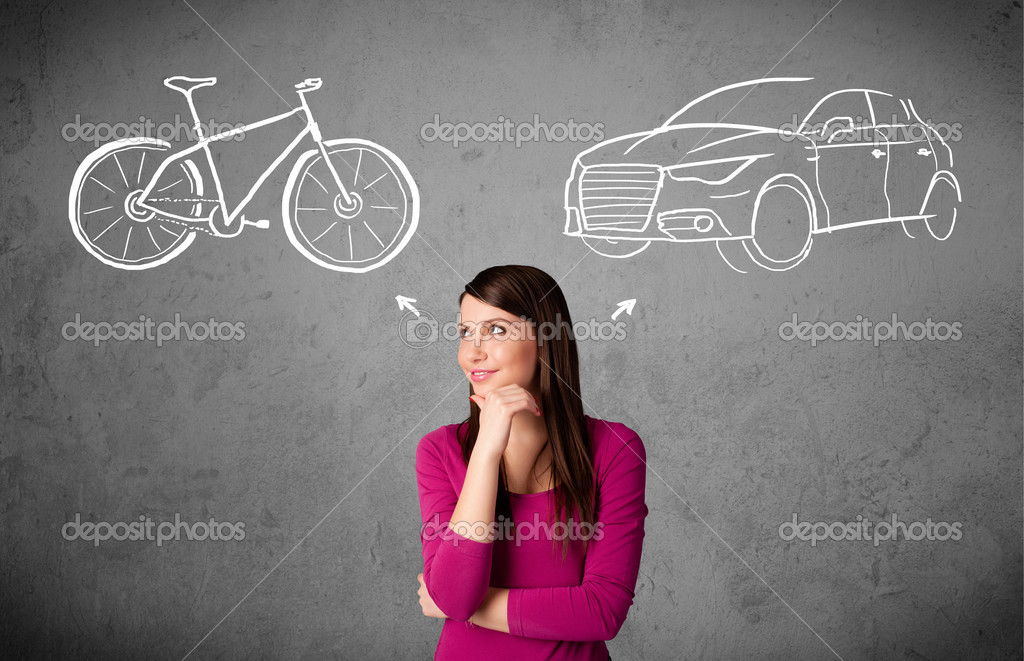 Kalmte Maan oppervlakte regeren Vrouw maken van een keuze tussen fiets of auto ⬇ Stockfoto, rechtenvrije  foto door © ra2studio #32025965