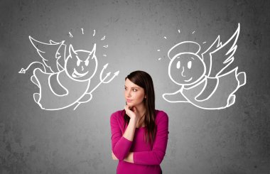 melek ve şeytan arasında duran kadın