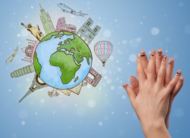 Dünyanın ünlü simge ile neşeli parmak suratlar