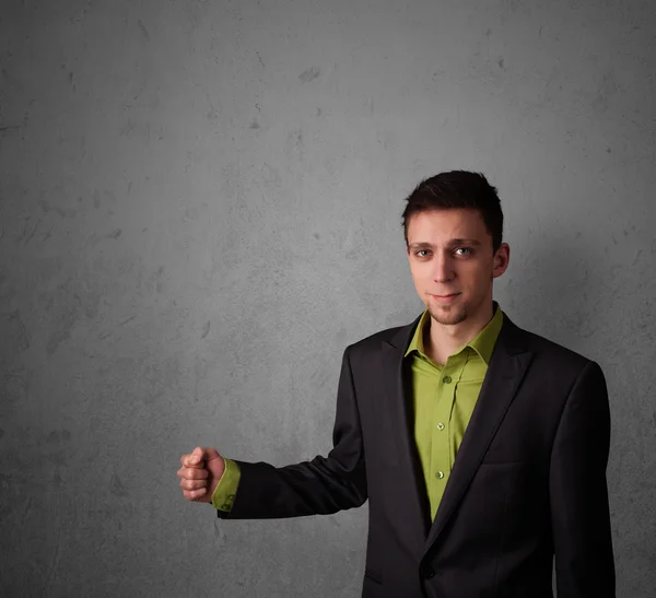 Businessman gesturing with copy space — Stock Photo, Image