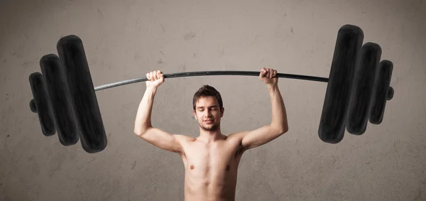 Funny skinny guy lifting weights — Stock Photo, Image