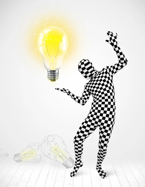 Man in full body with glowing light bulb — Stock Photo, Image