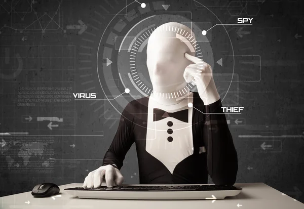 Hacker without identity in futuristic enviroment hacking persona — Stock Photo, Image