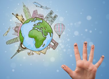 Dünyanın ünlü simge ile neşeli parmak suratlar