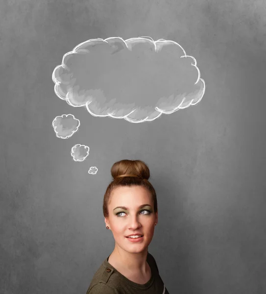 Thoughtful woman with cloud above her head — Stock Photo, Image