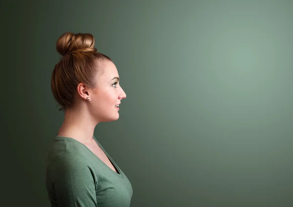 Young girl portrait thinking with copyspace — Stock Photo, Image