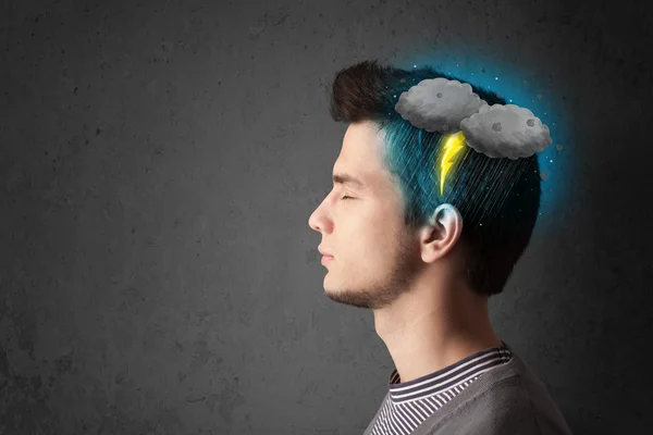 Man with thunderstorm lightning head — Stock Photo, Image