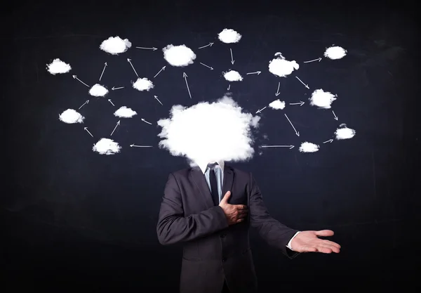 Business man with cloud network head — Stock Photo, Image