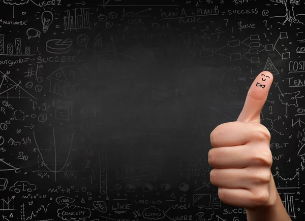 Happy finger smileys with black chalkboard in background — Stock Photo, Image