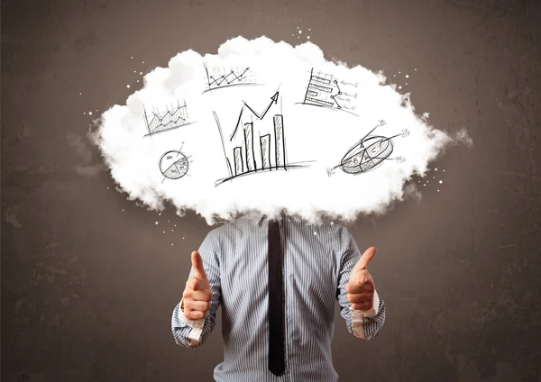 Κομψό επιχειρηματικό κεφάλι σύννεφο άνθρωπος με ζωγραφισμένα στο χέρι γραφήματα — Φωτογραφία Αρχείου